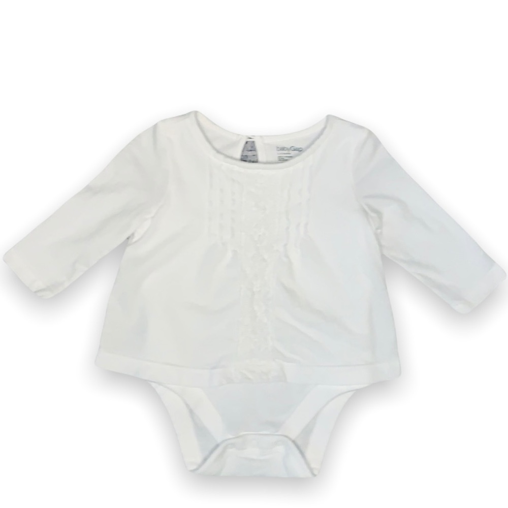 Baby Gap White Long Sleeve Onesie w/ Overlay & Lace Detail 3-6 Months LIKE NEW